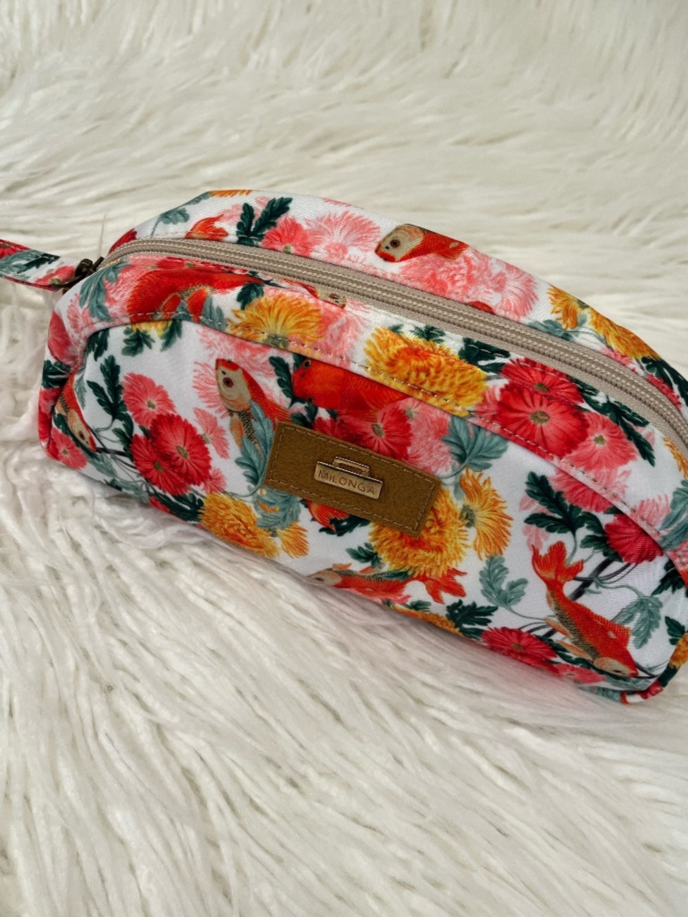 Milonga Beachwear "Cosmetic Bag in Koi Fish & Florals" NWT